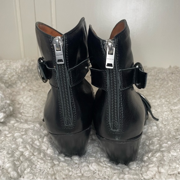 Coach Black Leather Cut Out Western Creeper Bootie Bejewelled Boots 9 - Picture 7 of 11
